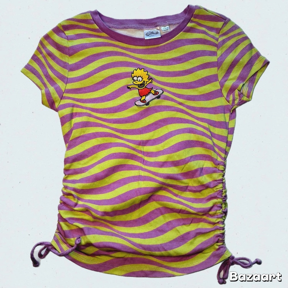 The Simpsons‎ Lisa Skateboard T-Shirt Purple Yellow Striped Drawstring